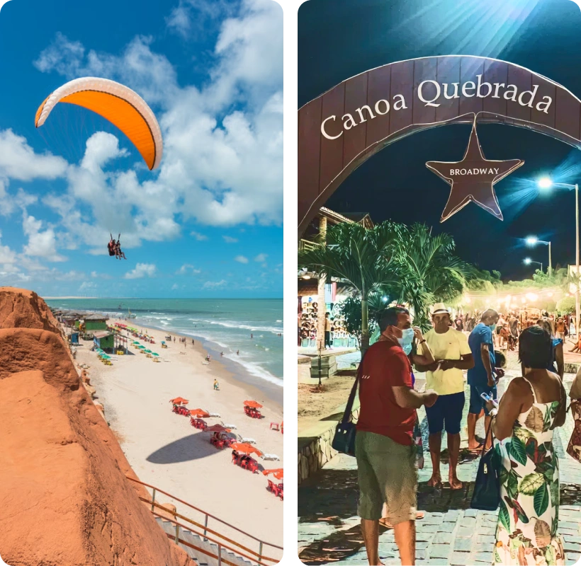 Vista aérea de Canoa Quebrada com praia e falésias
